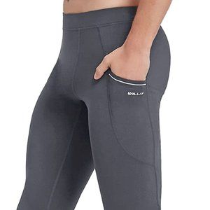 Willit - Grey Men's Active Compression Leggings for Running, Yoga, Workout etc.